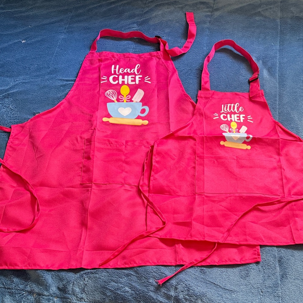 Matching Pink Head Chef and Little Chef Apron Set